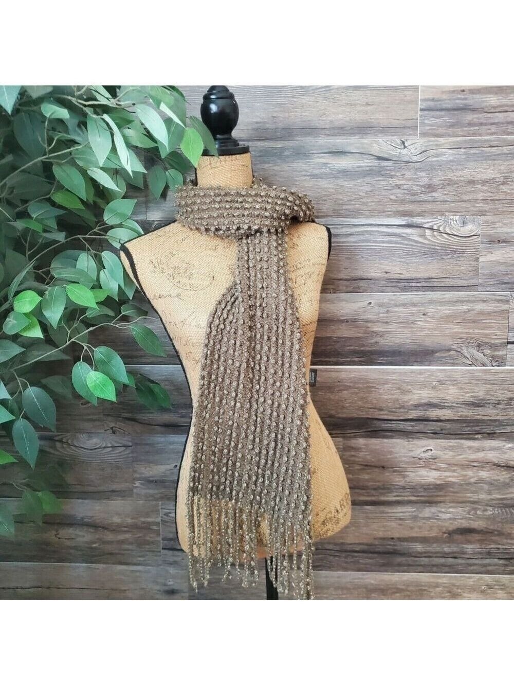 Charlie Paige Tan Sparkle Fringe Chunky Knit Scarf Wrap
